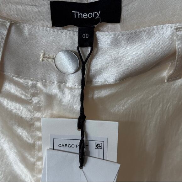 Theory Ivory Satin Wide Leg Cargo Pants Size 00/XS - Picture 7 of 9